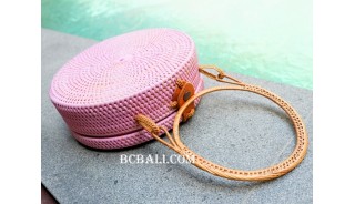 sling bags circle rattan synthetic pink color